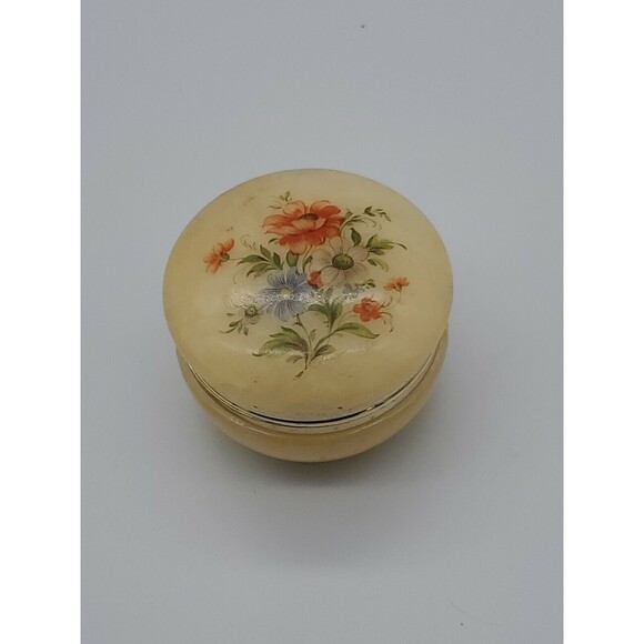 Vintage Firenze Alabaster Round Hinged Trinket Dish Floral Made in ITALY - Picture 12 of 12